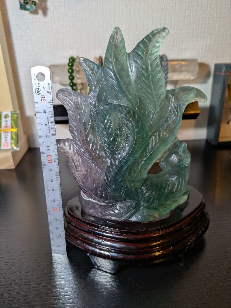 さっぽページ✨　超高品質✨ フローライト 九尾の彫物 高さ約20cm