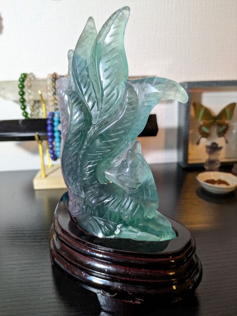 さっぽページ✨　超高品質✨ フローライト 九尾の彫物 高さ約20cm