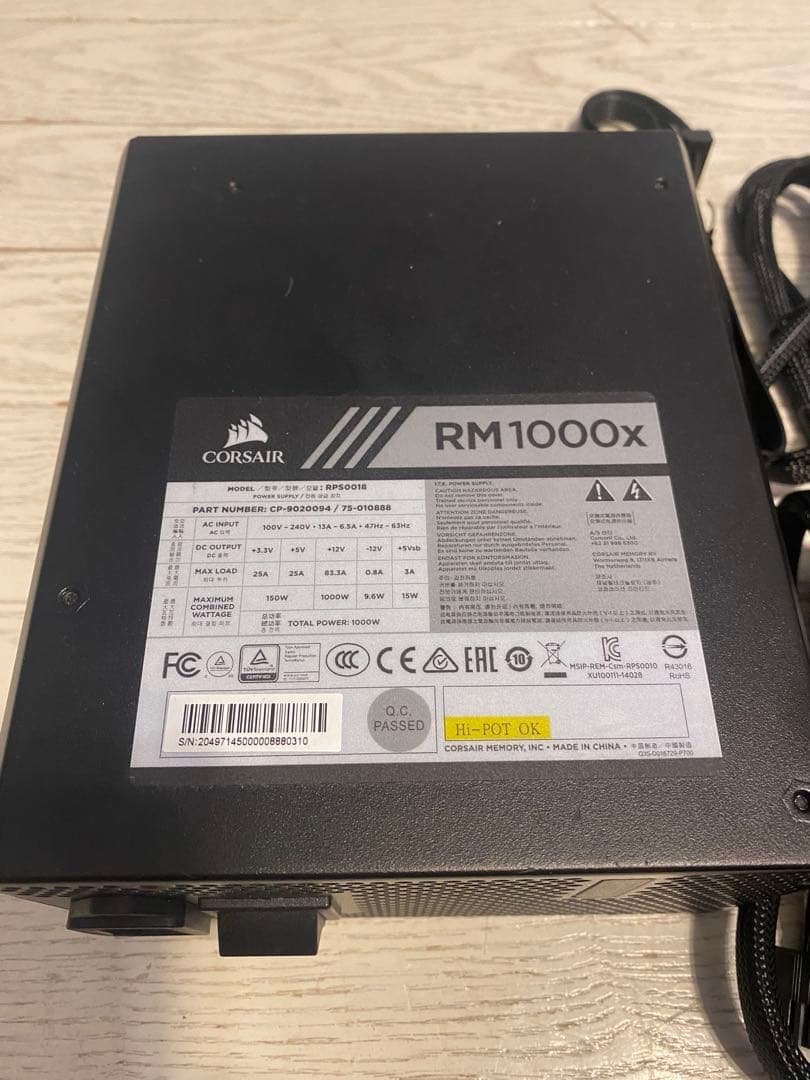 Corsair RM1000x 電源ユニット 1000W 動作確認済み