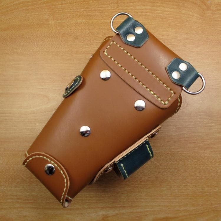 キャメル＆ディープグリーン　６丁差し　本革シザーケース　SCA-151/CCA