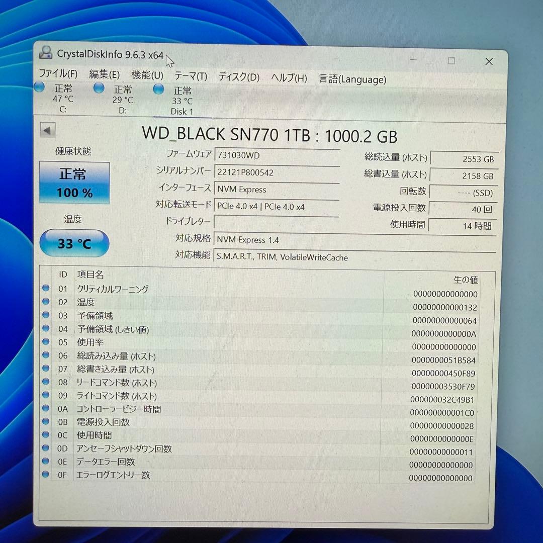 内蔵型SSD WD_BLACK 1TB SN770 NVMe 1TB