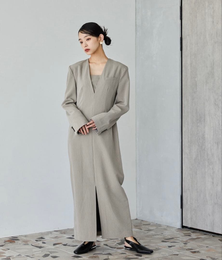 ANDRESED ピンストライプテーラードビスチェドレス（ベージュ　M）