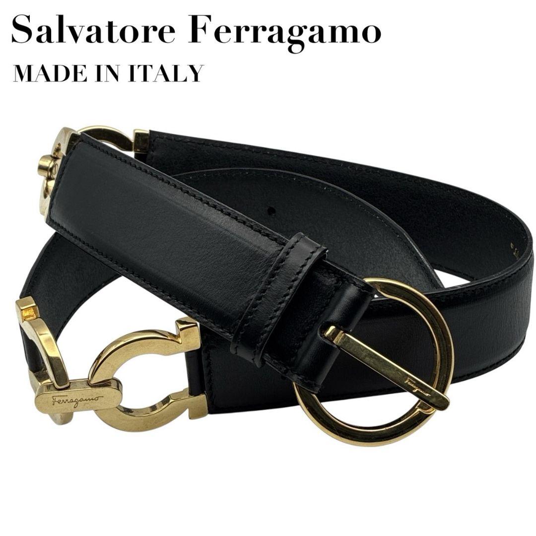 極美品✨サルヴァトーレフェラガモ ガンチーニ ベルト レザー ブラック×ゴールド