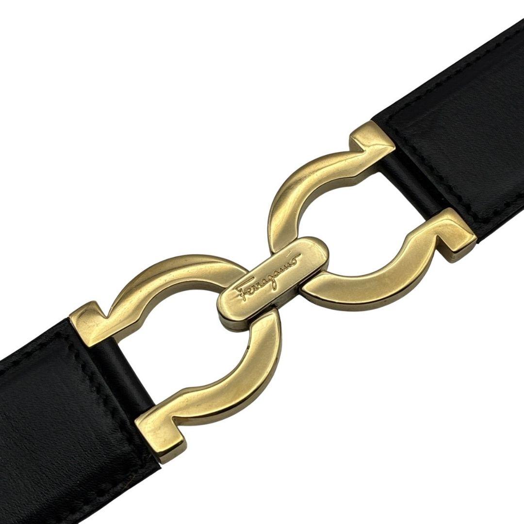 極美品✨サルヴァトーレフェラガモ ガンチーニ ベルト レザー ブラック×ゴールド
