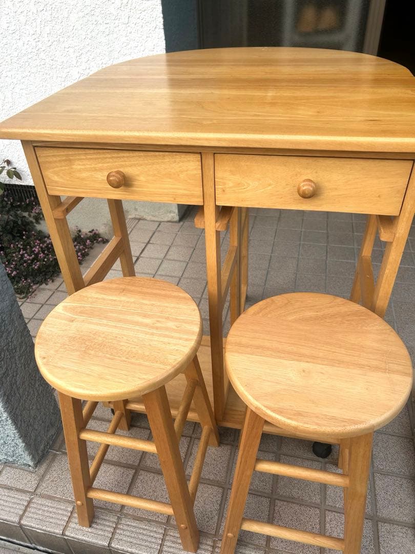 キッチン　カウンターワゴン　テーブル　キャスター 椅子2脚　引き出し　収納付き