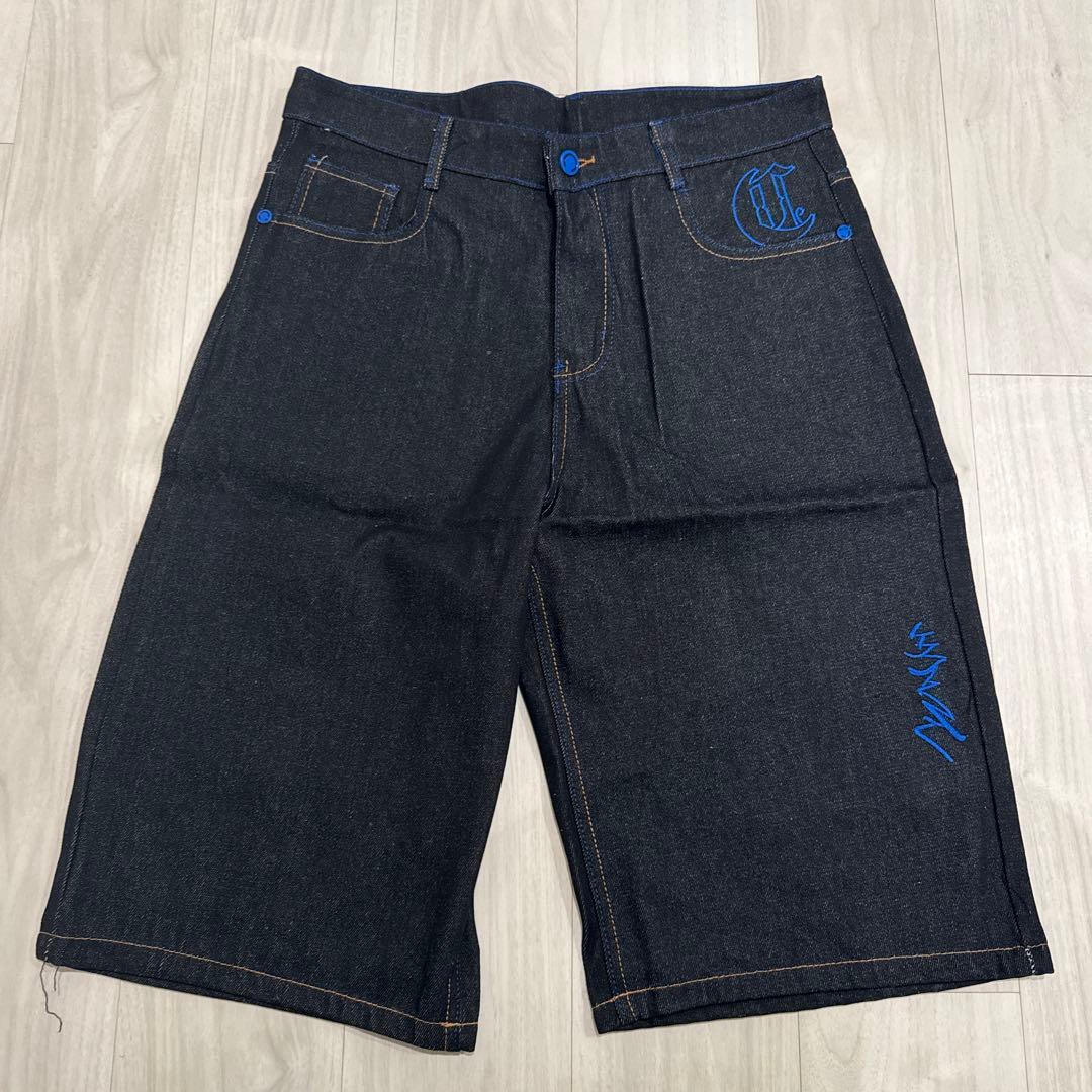Coogi ワイドデニム 青 刺繍 ショートパンツ 36インチ