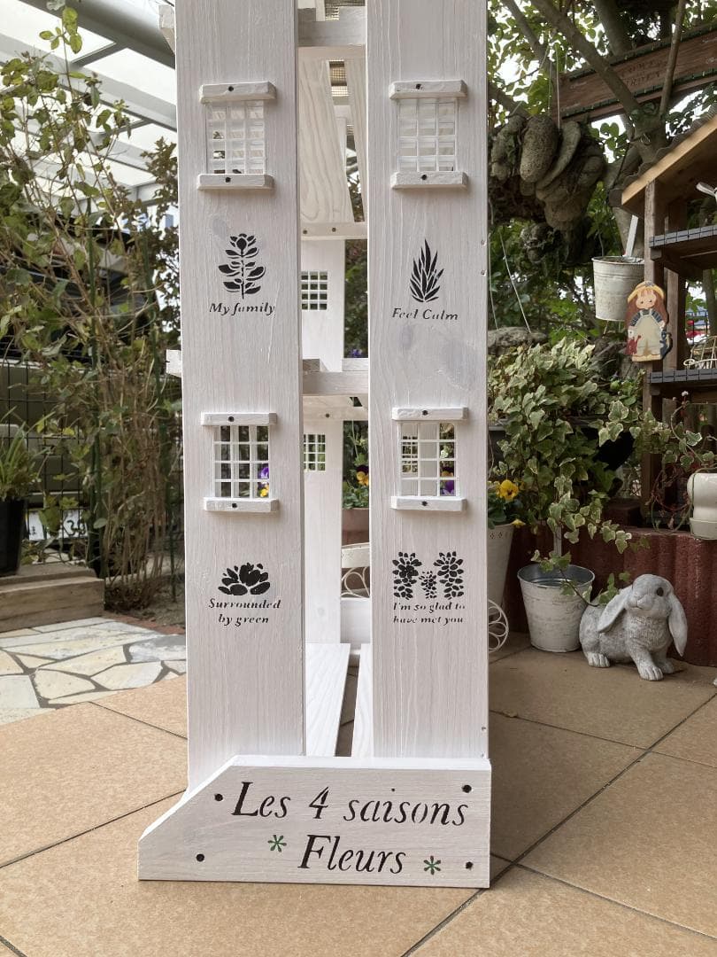 No16 handmade三角屋根、植物棚幅 ワイド white仕上げ3段