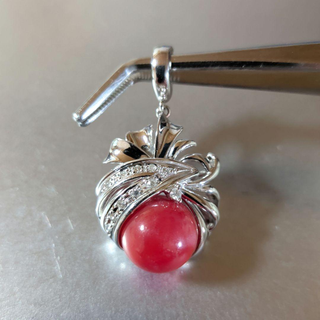 ペンダントトップ　Pt900　K14WG　珊瑚　ダイヤ計0.12　13.23g