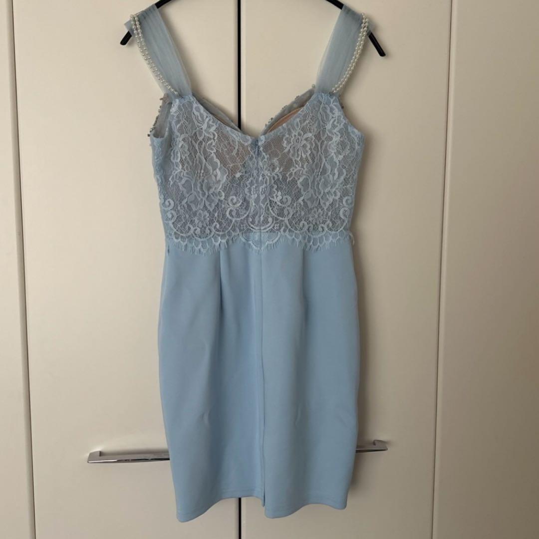 Angel R ビジューレース ミニドレス Mサイズ サックスブルー