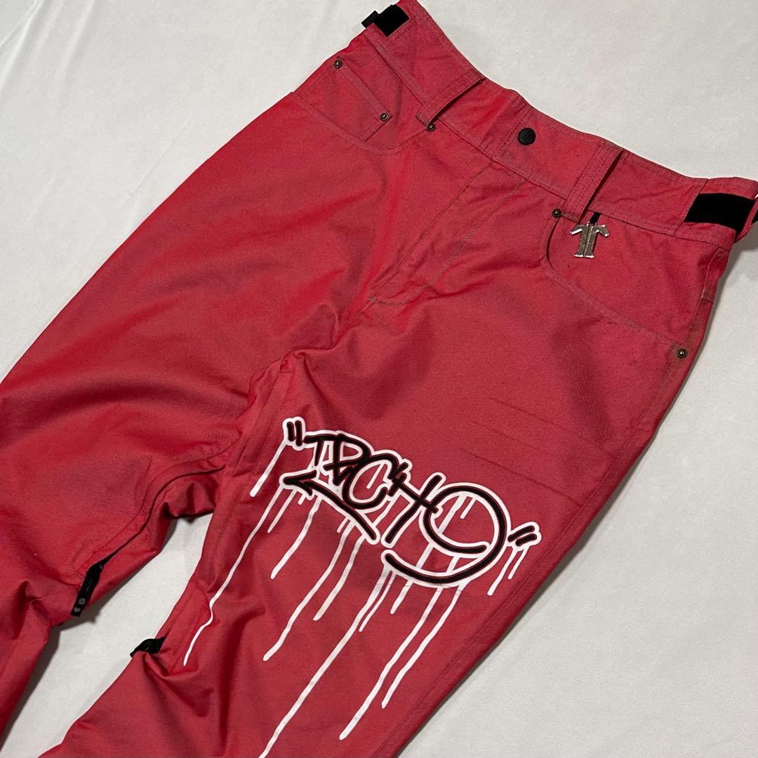 90s TECHNINE ナイロン シャイニーデニム バギー 刺繍 極太 光沢