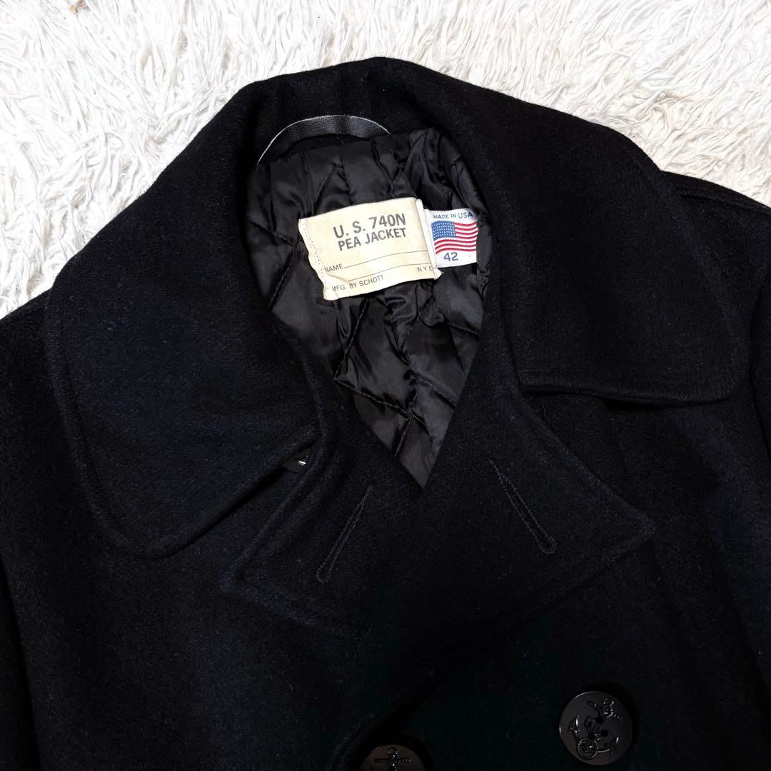 【美品】schott 740n ピーコート ブラック 大きいサイズ 42