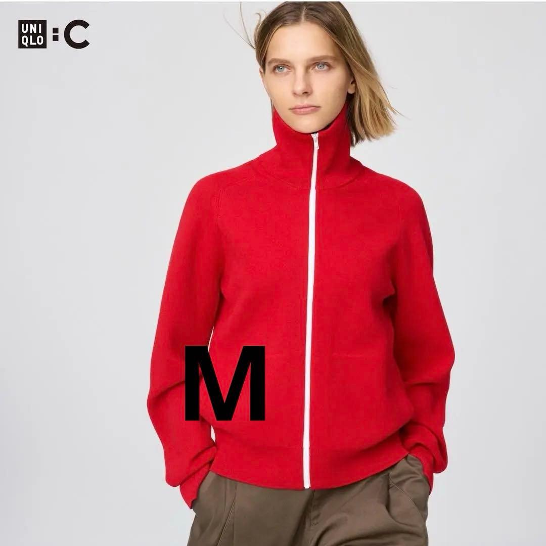 ユニクロC ミラノリブフルジップカーディガン M 新品タグ付き RED