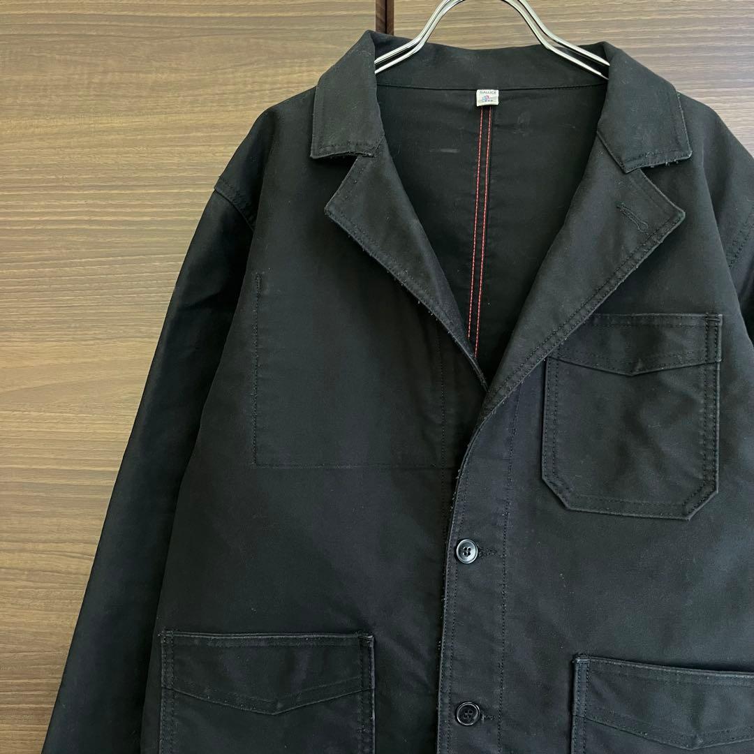 ル トラヴァイユール ガリス モールスキン フレンチワークジャケット 黒 L相当