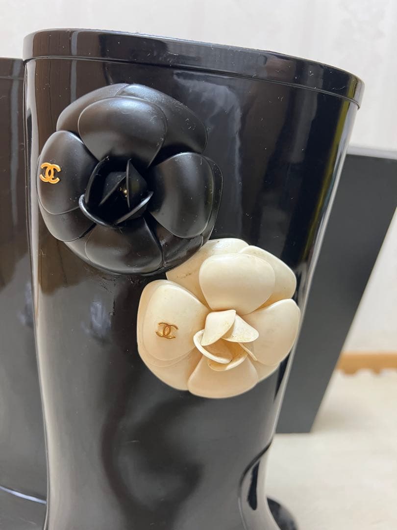 CHANEL シャネル ココマーク カメリア レインブーツ 長靴　訳あり