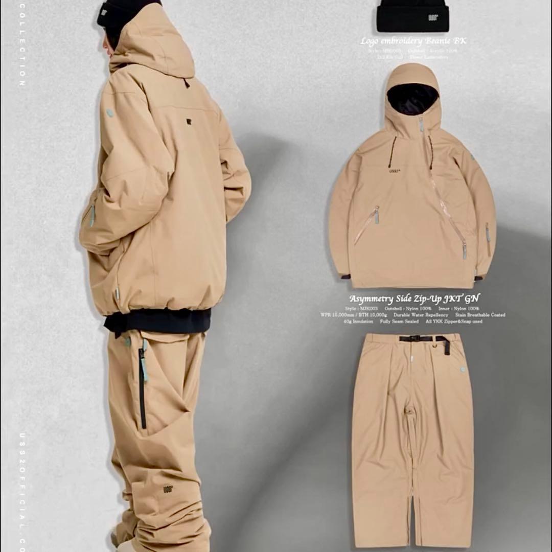 USS2 オストゥー★スノーボードウェア上下セット M ベージュ韓国
