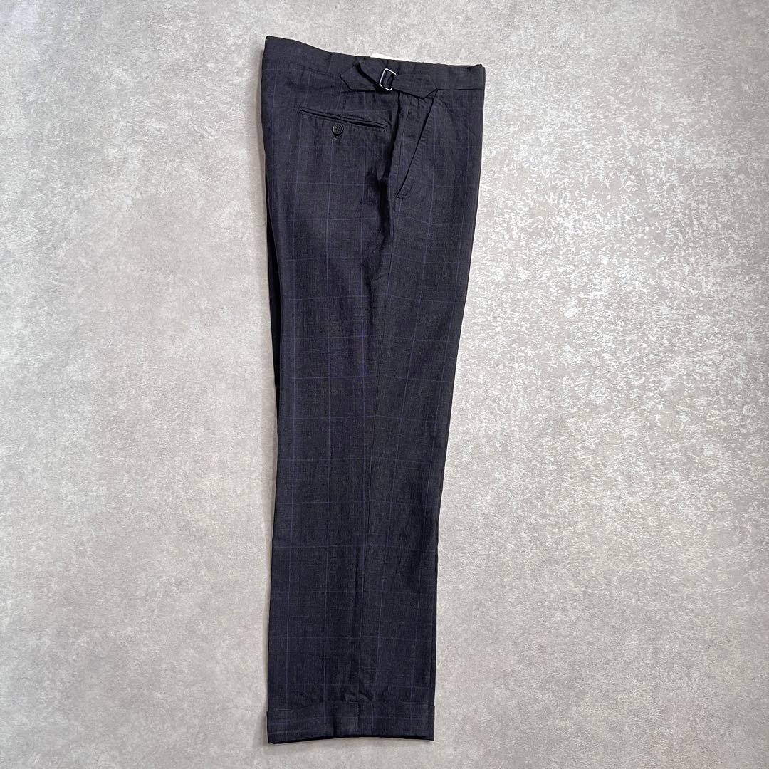 ラルフローレンパープルレーベル ベルトレススラックスパンツ グレーチェック 32