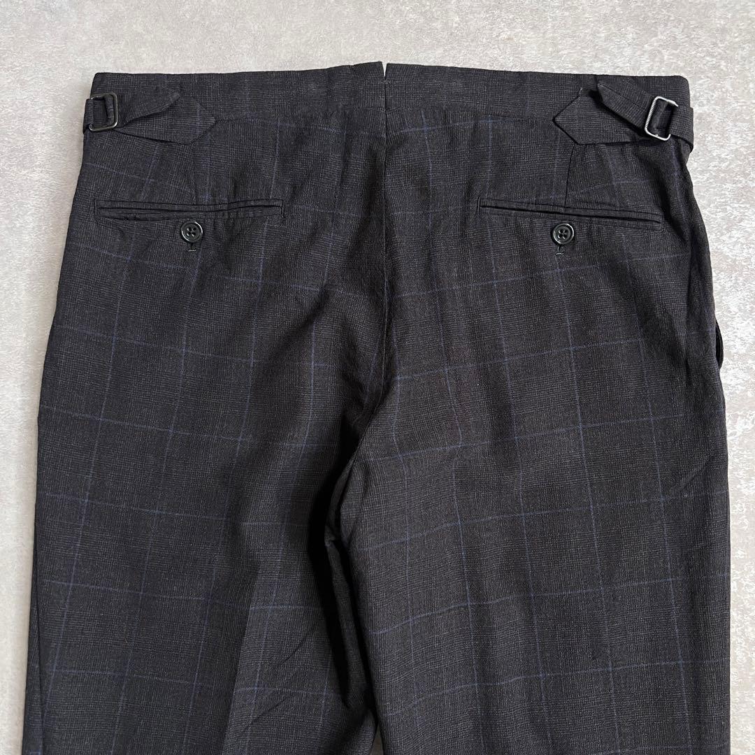 ラルフローレンパープルレーベル ベルトレススラックスパンツ グレーチェック 32