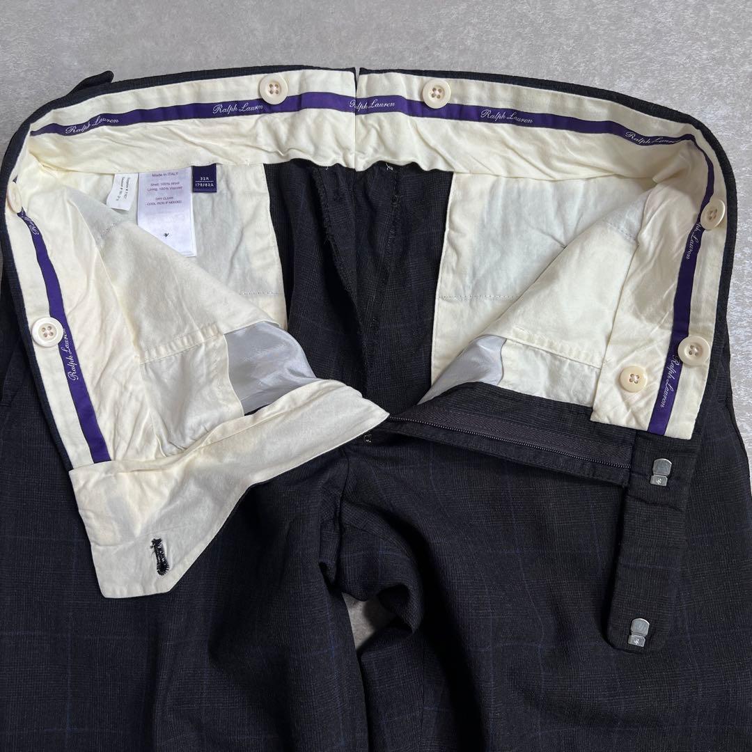 ラルフローレンパープルレーベル ベルトレススラックスパンツ グレーチェック 32