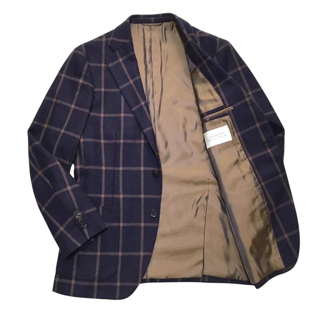 伊製カノニコ社生地 ユニバーサルランゲージ ネイビー 格子柄 ジャケット 46