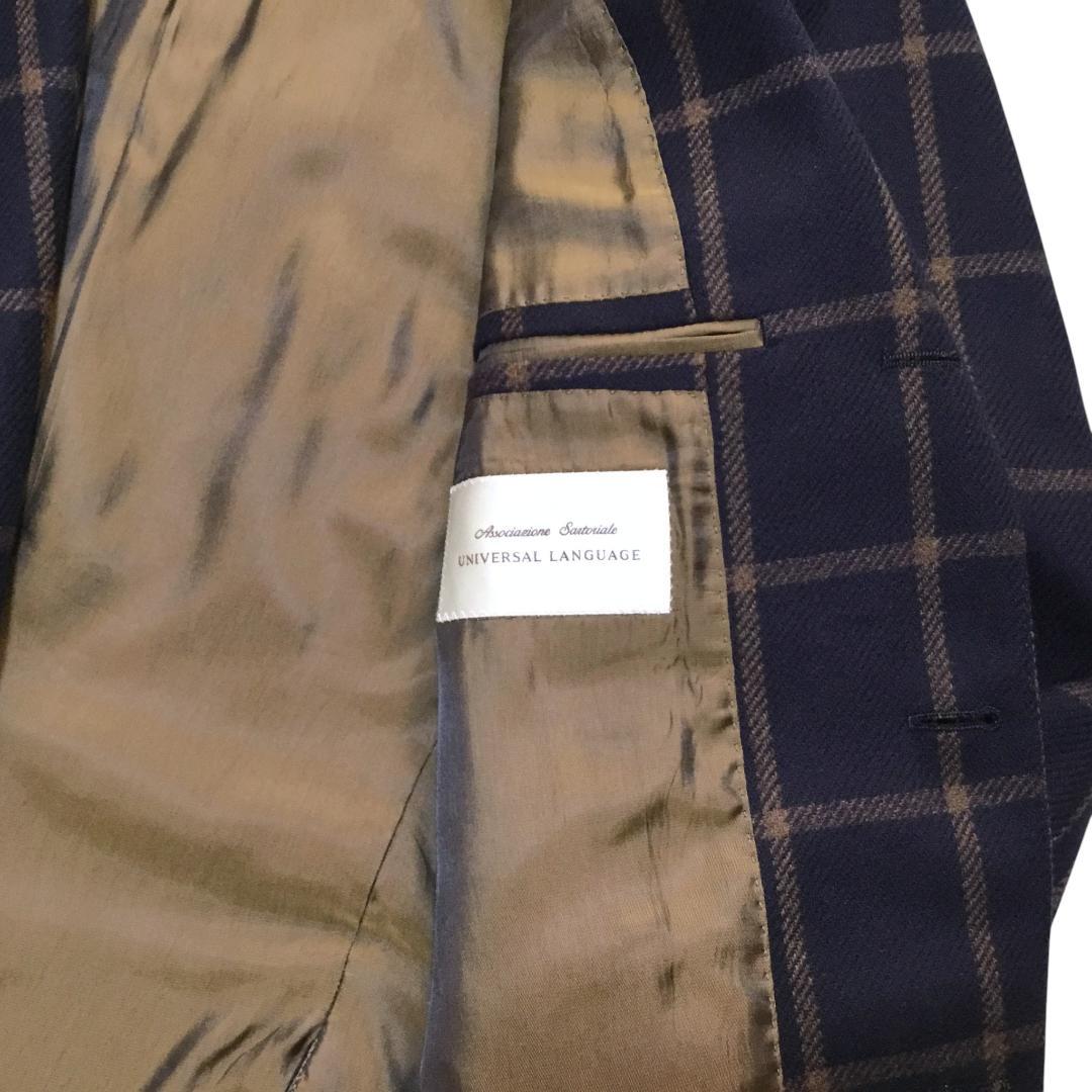 伊製カノニコ社生地 ユニバーサルランゲージ ネイビー 格子柄 ジャケット 46