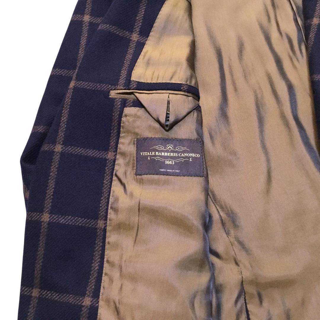 伊製カノニコ社生地 ユニバーサルランゲージ ネイビー 格子柄 ジャケット 46
