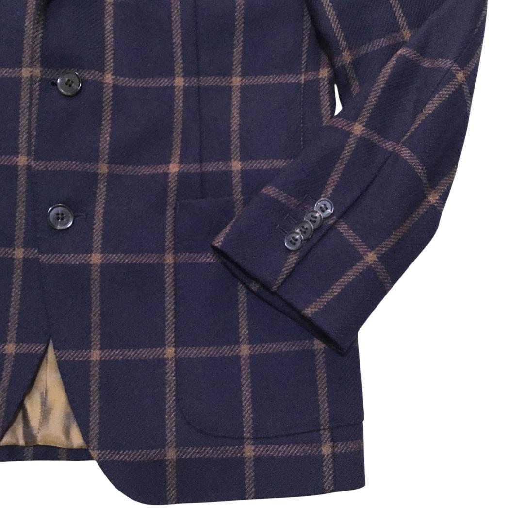 伊製カノニコ社生地 ユニバーサルランゲージ ネイビー 格子柄 ジャケット 46