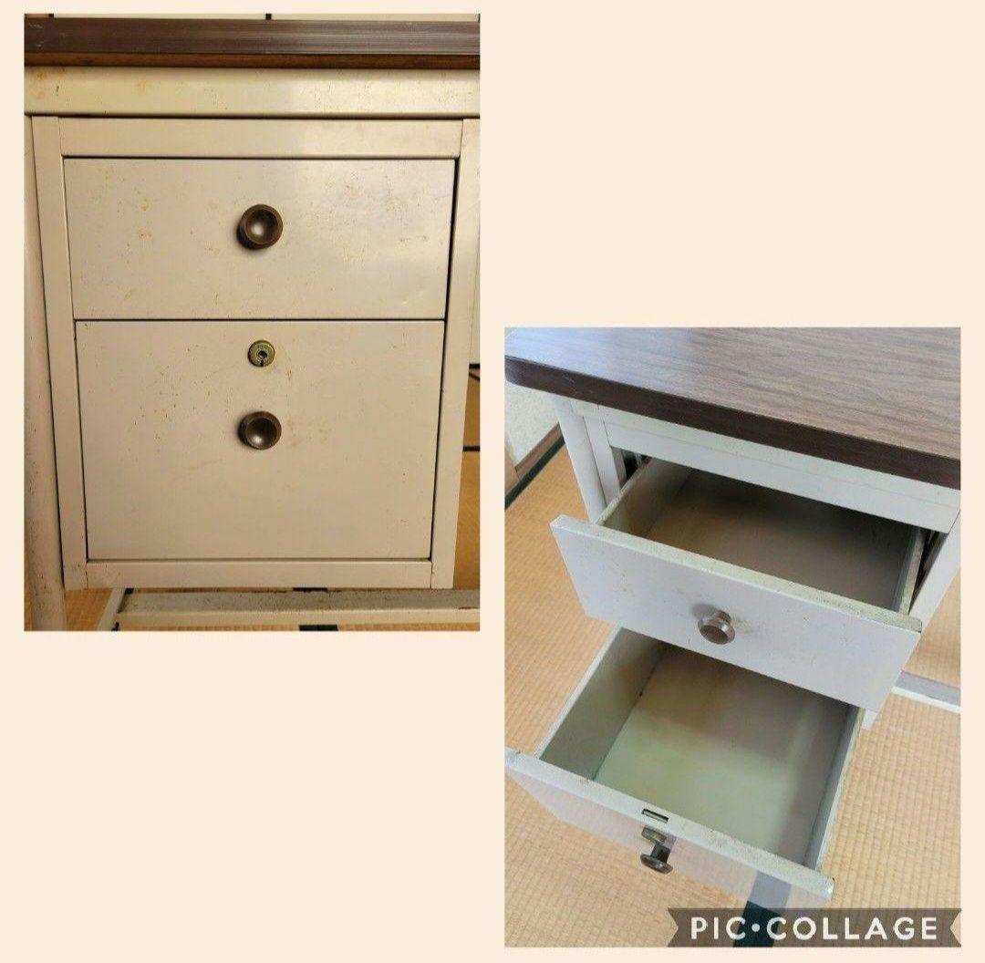 勉強机 昭和レトロ 鉄製 スチール机 片袖