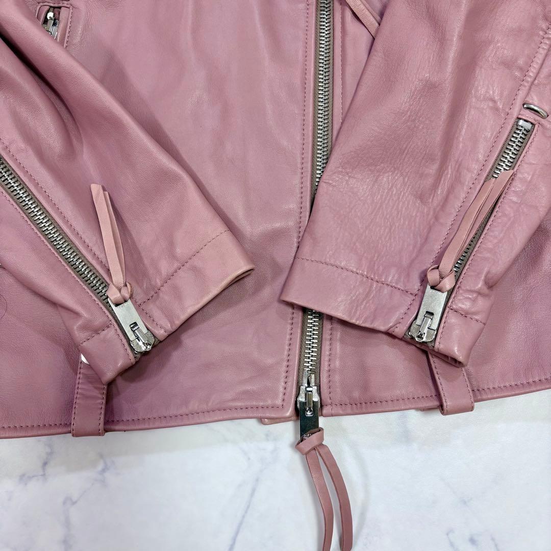 DIESEL ライダースジャケット レディース 本革 ラムレザー ピンク S
