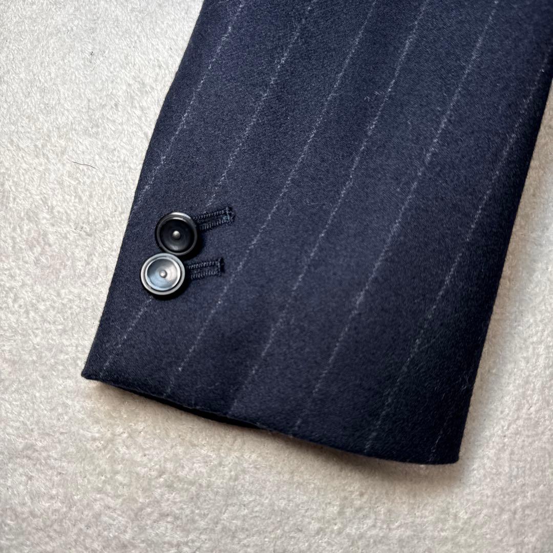 59 極美品　ナノユニバース　ダブル　スーツ　日本製　ストライプ　46 M