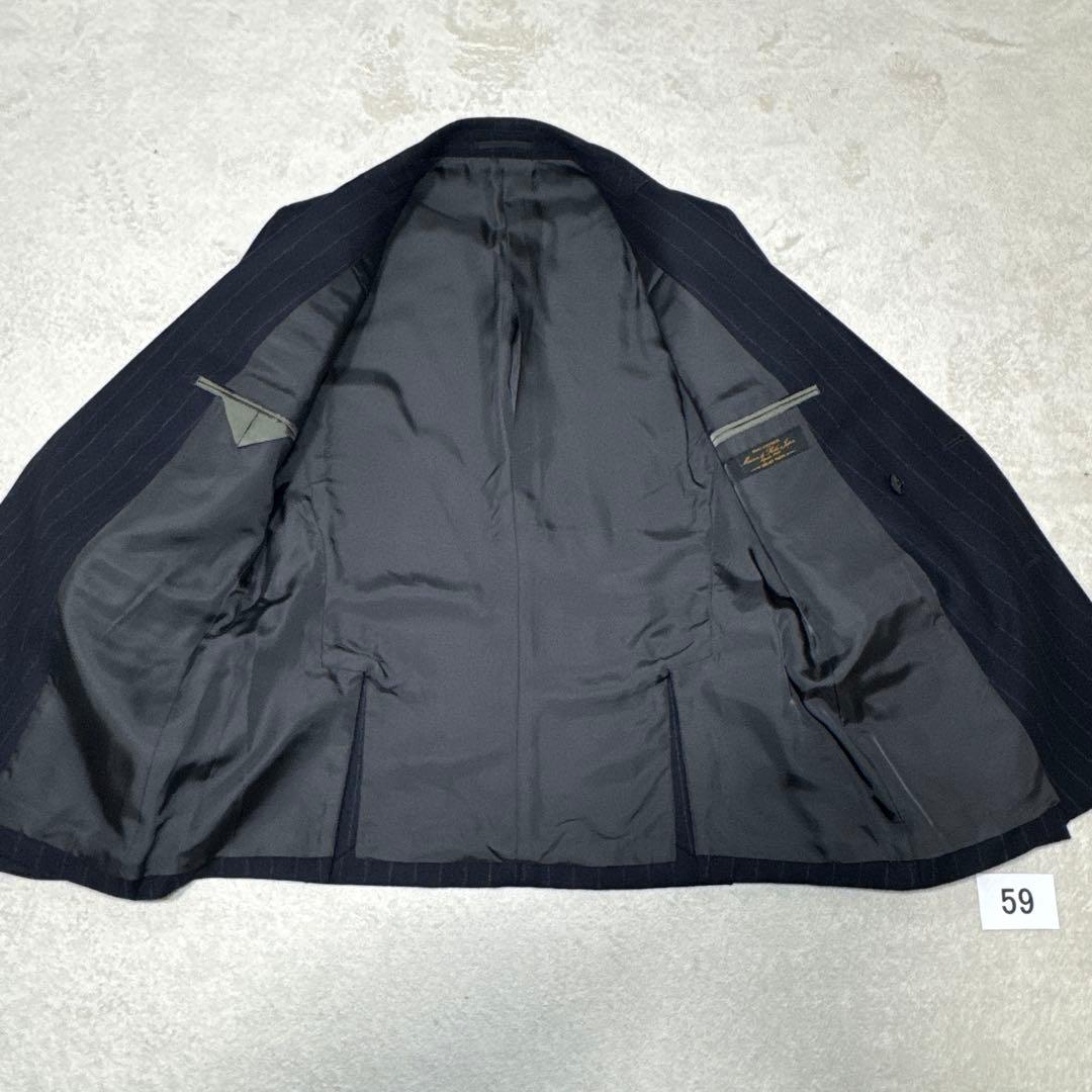 59 極美品　ナノユニバース　ダブル　スーツ　日本製　ストライプ　46 M