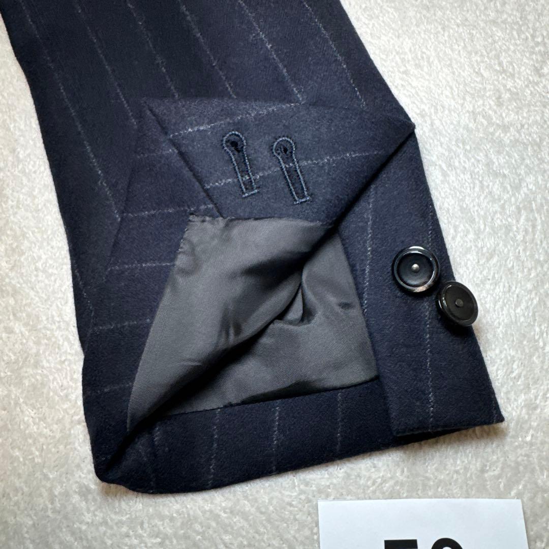 59 極美品　ナノユニバース　ダブル　スーツ　日本製　ストライプ　46 M