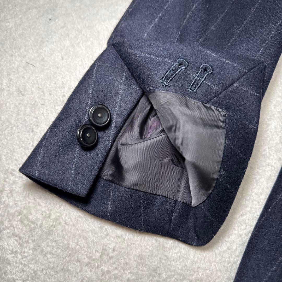 59 極美品　ナノユニバース　ダブル　スーツ　日本製　ストライプ　46 M