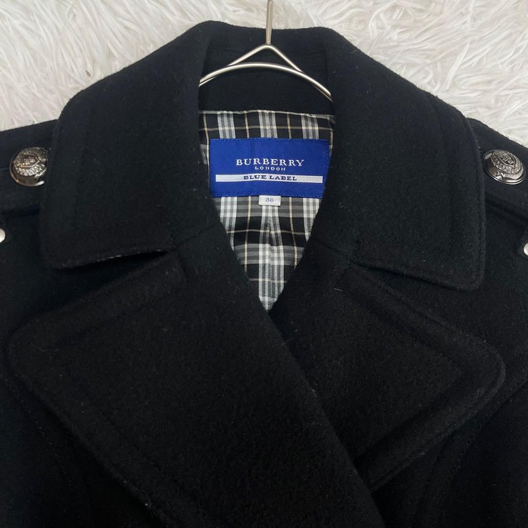 パーバリーブルーレーベル ピーコート ナポレオン ノバチェック 銀ボタン 黒