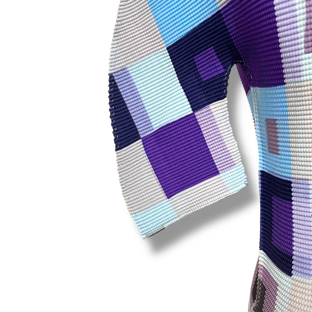 ISSEY MIYAKE ME 幾何学模様 ハイネック半袖 ワッフルプリーツ F