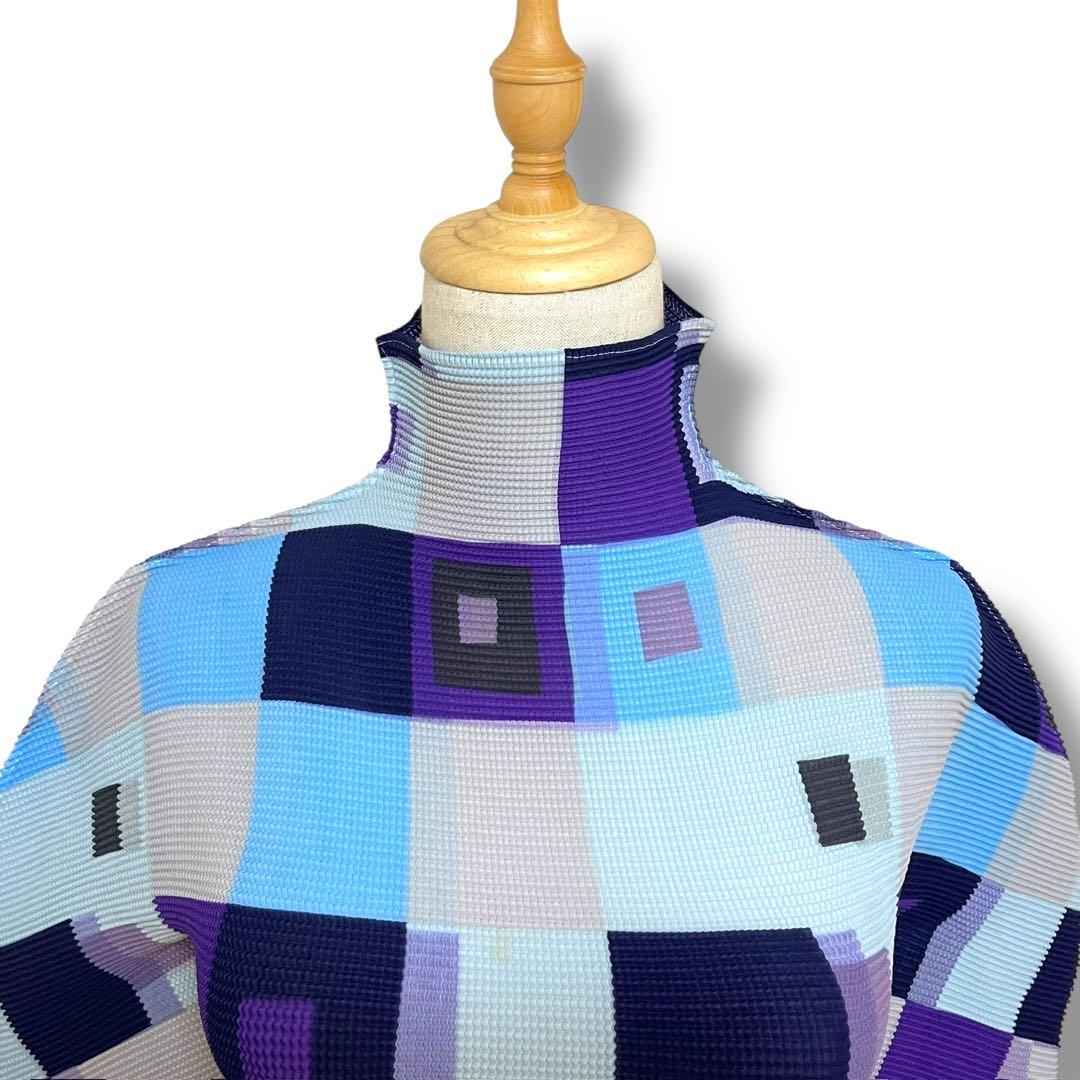 ISSEY MIYAKE ME 幾何学模様 ハイネック半袖 ワッフルプリーツ F