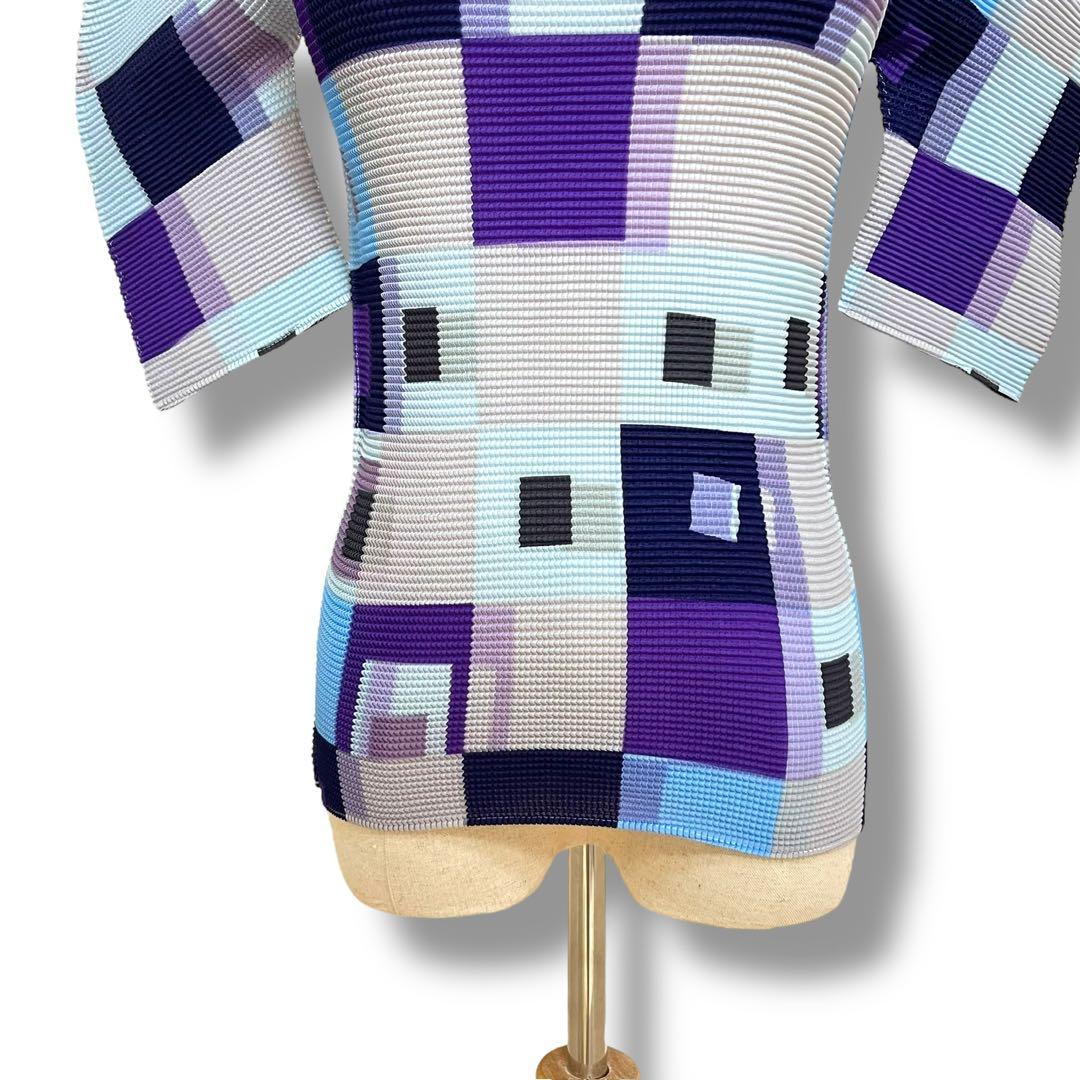 ISSEY MIYAKE ME 幾何学模様 ハイネック半袖 ワッフルプリーツ F