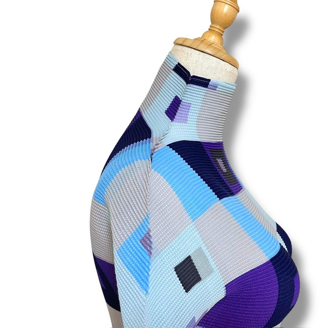 ISSEY MIYAKE ME 幾何学模様 ハイネック半袖 ワッフルプリーツ F