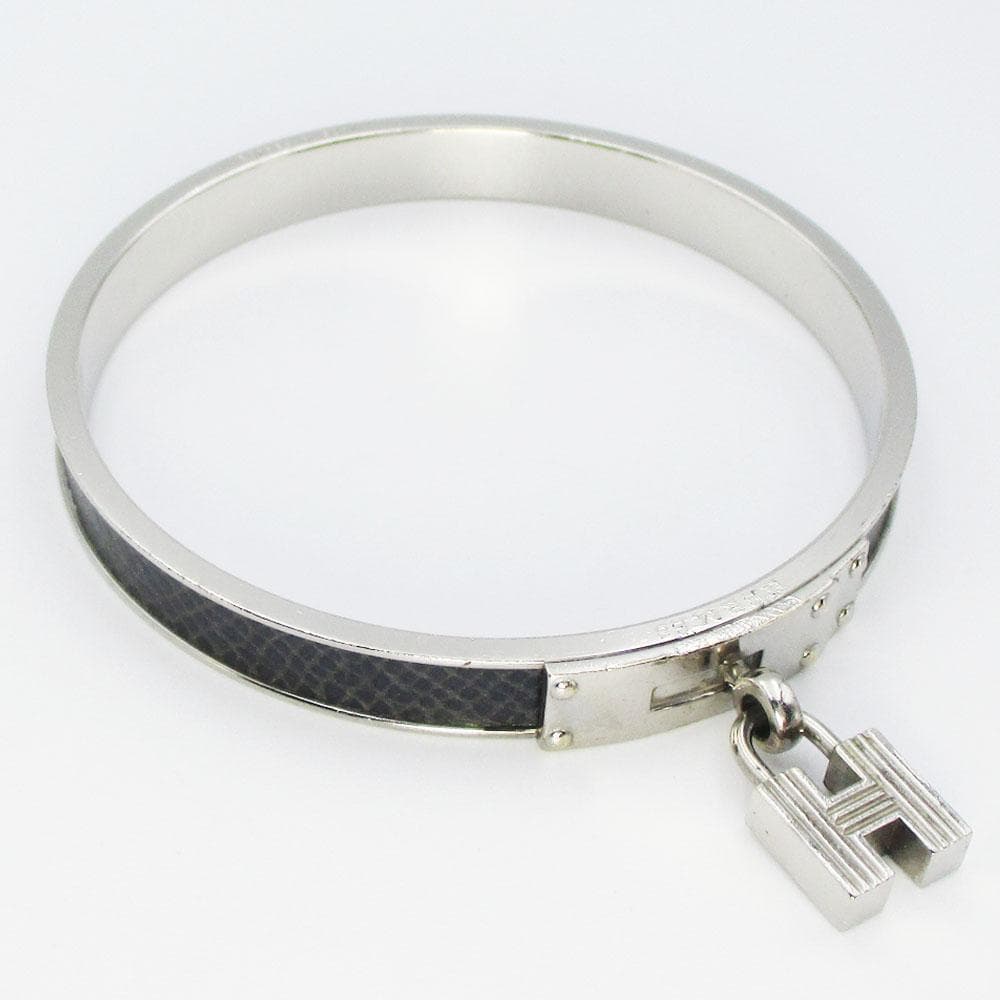 HERMES エルメス ケリーバングル シルバー×ブラックレザー