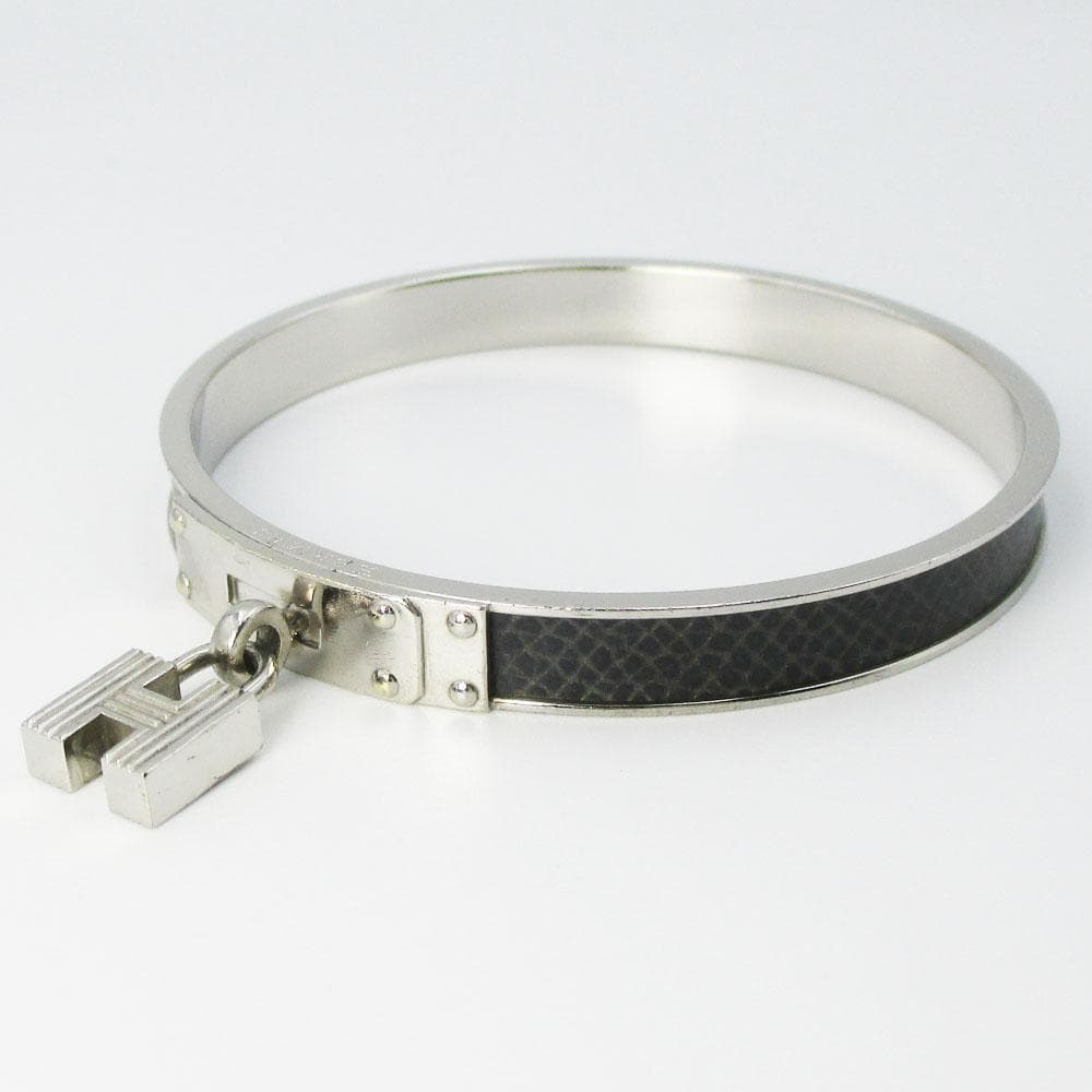 HERMES エルメス ケリーバングル シルバー×ブラックレザー