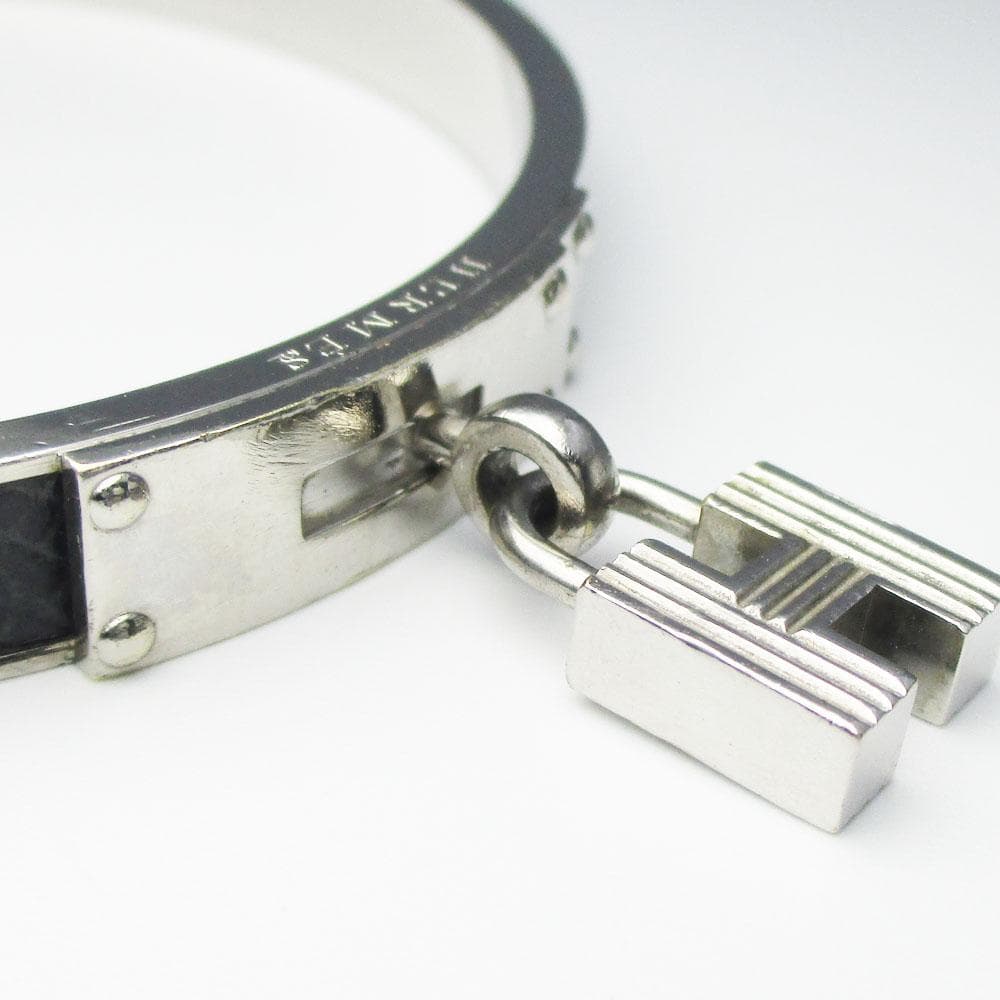 HERMES エルメス ケリーバングル シルバー×ブラックレザー