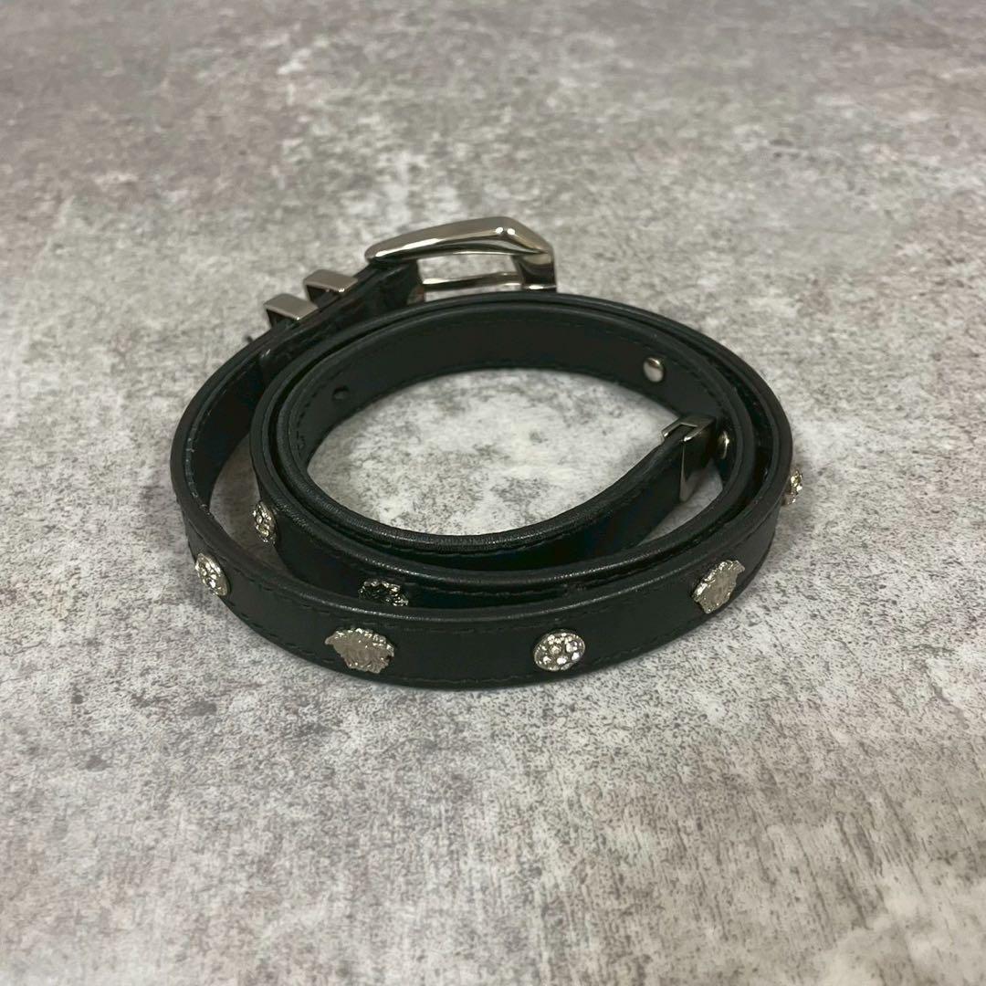 ヴェルサーチ　ベルト　メデューサ　ロゴ　ブラック　ゴールド　スタッズ　シルバー