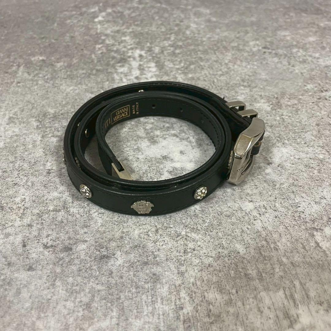 ヴェルサーチ　ベルト　メデューサ　ロゴ　ブラック　ゴールド　スタッズ　シルバー