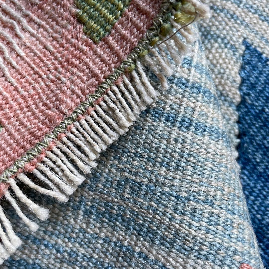 109×85㎝◇トルコヴィンテージキリムラグ◇ブルーベース　カラフル1188