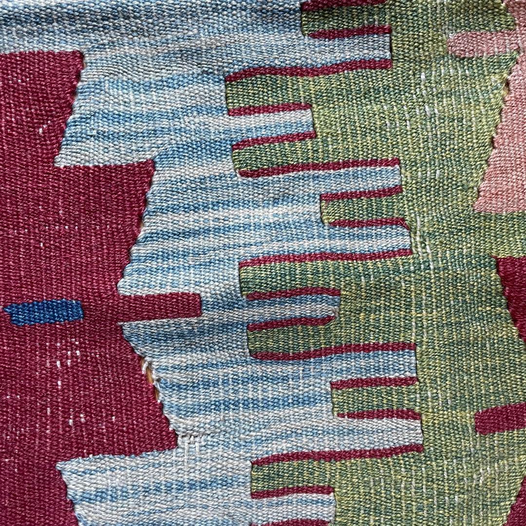 109×85㎝◇トルコヴィンテージキリムラグ◇ブルーベース　カラフル1188