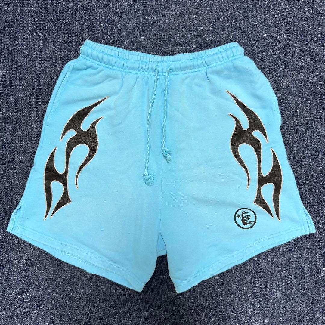 Hellstar blue FLAME shorts ヘルスター ハーフパンツ