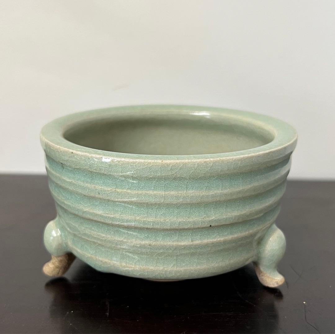 古美術　青磁三足香炉　XG2-22