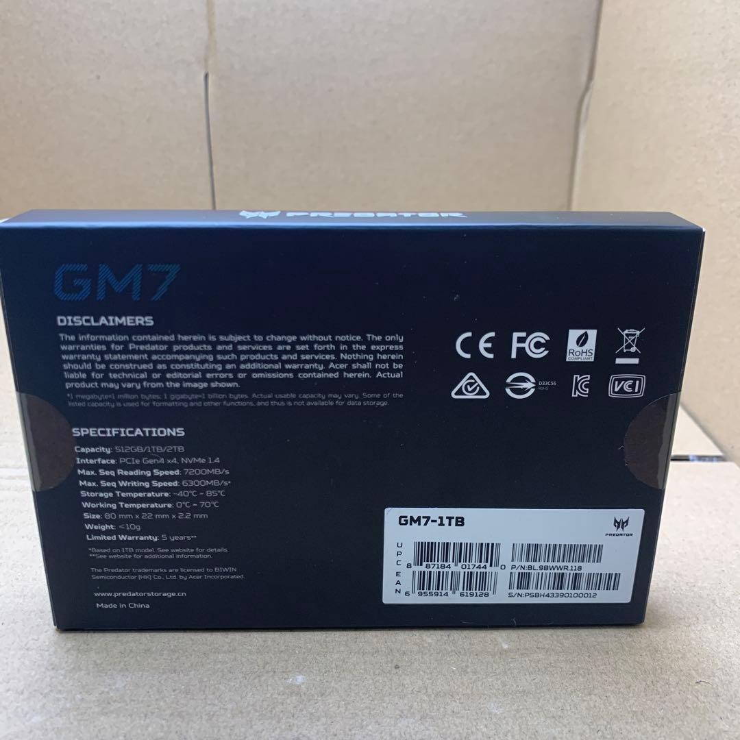 内蔵型SSD Acer Predator SSD PCIe Gen4x4 M.2 GM7