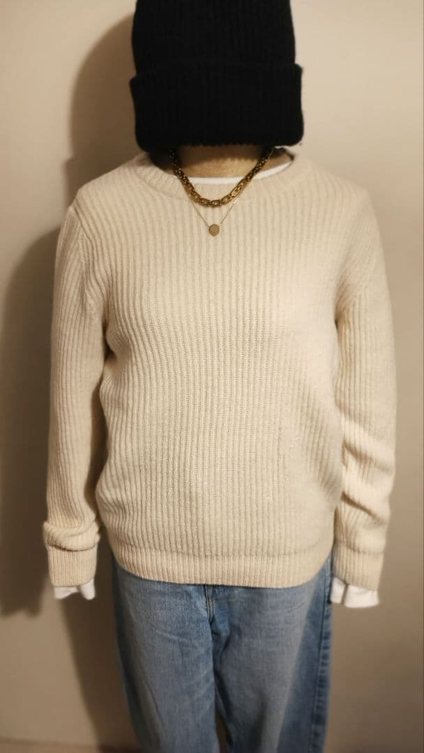 C6813 ソフトフリースブルゾン×ニットコーデ