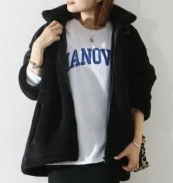 C6813 ソフトフリースブルゾン×ニットコーデ