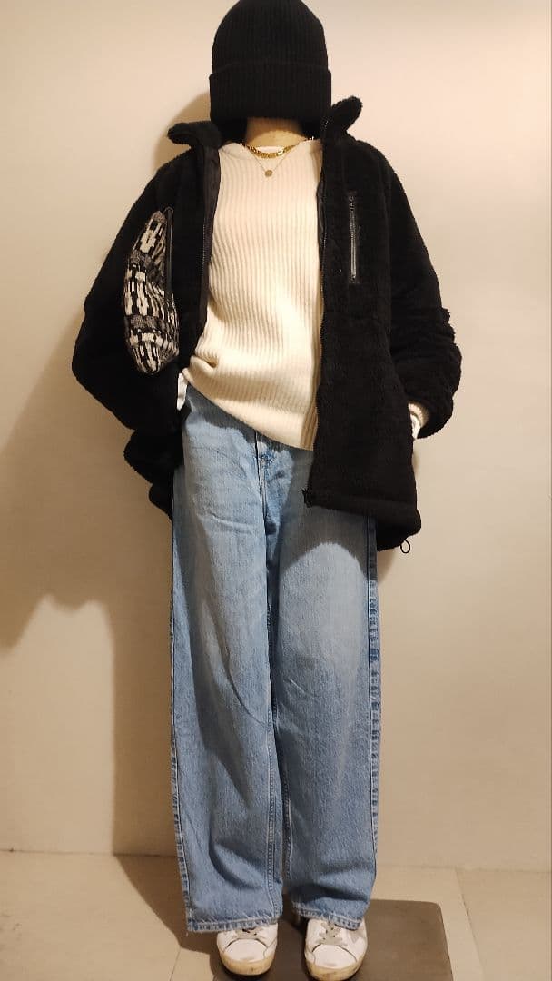 C6813 ソフトフリースブルゾン×ニットコーデ